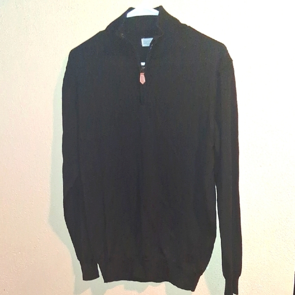 Giasone 100% Extra Fine Merino Wool Made In Italy 1/4 Zip Blk Sweater M - Picture 1 of 6